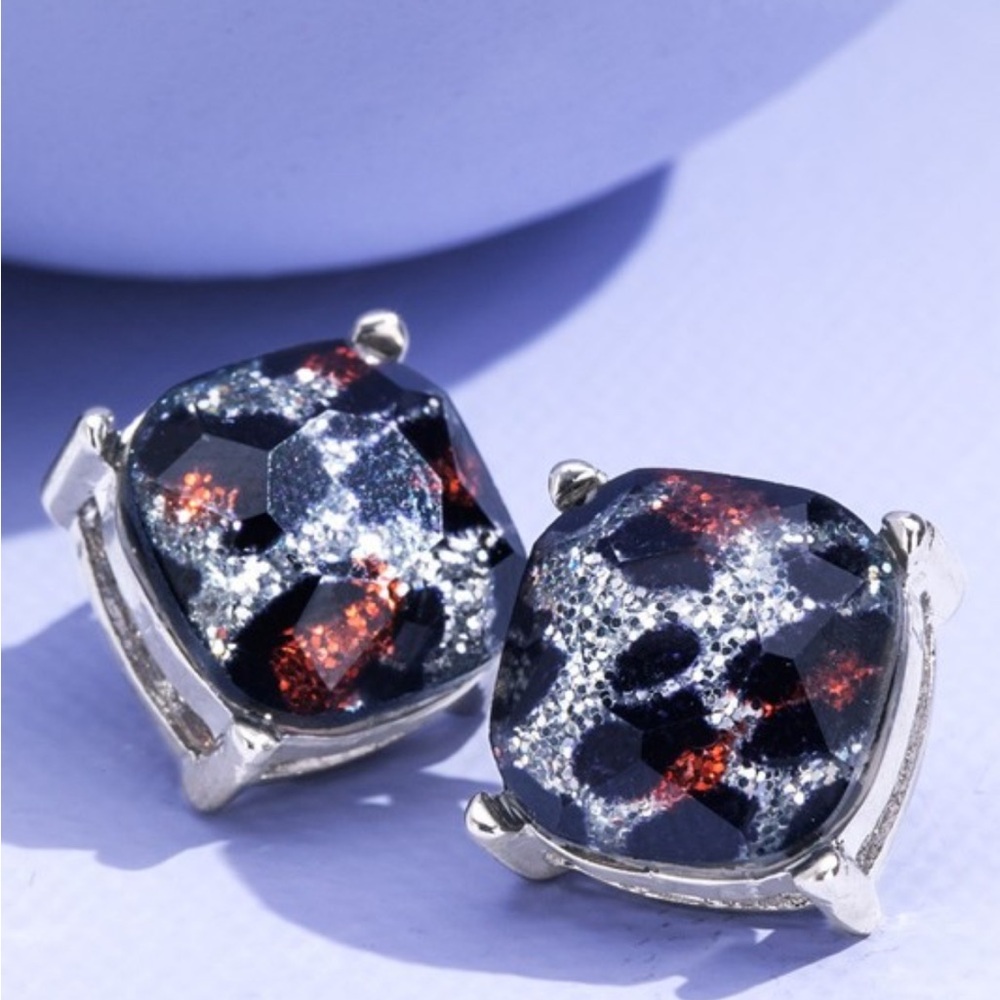 Silver Leopard Glass Facet Crystal Earrings